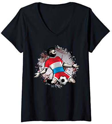 Damen Luxemburger Fußball Luxemburgische Nationalflagge Sport Art T-Shirt mit V-Ausschnitt
