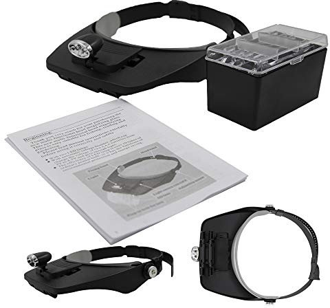 MMOBIEL 5-TLG Stirnband Lupe mit LED-Licht Beleuchtung für Uhren und Schmuck, Smartphone, Tablet, Laptop, Drohnenreparatur 1,2X / 1,8X / 2,5X / 3,5X Zoom inklusive Handbuch