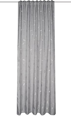Home Fashion / Fertigschal aus Leinenoptik, mit Stickerei, Abshluss gesäumt, |FOGLIO| 085331-0305 | GRÖSSE 245 X 140 cm/GRAU