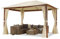 TOOLPORT Garden gazebo 3x4 m wood finish, roof approx. 220 g/m² polyester 4 side panels in champagne