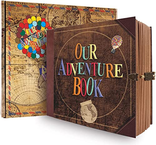 Our Adventure Book Scrapbook Photo Album, 146 Pages 8.9 * 7.7 Inch Retro Style Embossed Letter Cover Travel Journal Scrap Book Kit For Couples,Mother's Day,Anniversary Wedding,Valentine's Day Gifts