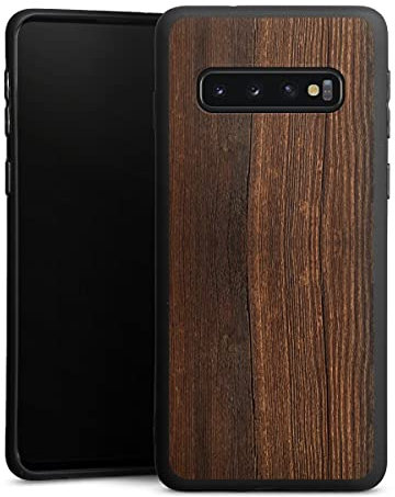 DeinDesign Premium Silikon Hülle kompatibel mit Samsung Galaxy S10 Handyhülle schwarz Case Nussbaum Holzoptik Holz
