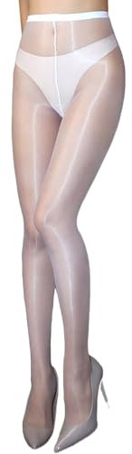HTRUIYATY Damen Strumpfhose Feinstrumpfhose glatt 1D Nahtlose Hohe Taille strumpfhose glänzend-Weiß