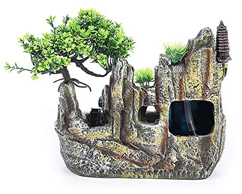 BJTDLLX Zimmerbrunnen Wasserfall Nebel Brunnen Gartenbrunnen mit Künstliche Pflanzen Wasserbrunnen Steingartenbrunnen Tischbrunnen Led Licht Innen Dekoration (Typ B)