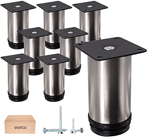 SKIR'CO Paquete de 8 patas de metal ajustables en altura para muebles, patas de acero inoxidable de 10 cm, patas redondas para sofá con tornillos (8, altura 10 cm)