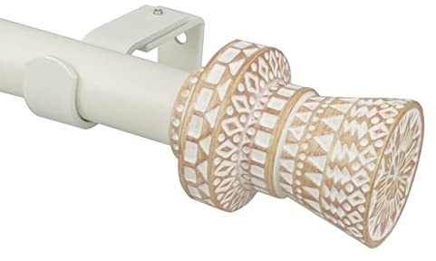SKYPLUS LIVING Modernes Gardinenstangen-Set im Boho-Stil mit rundem geschnitztem Endstück, 91,4–182,9 cm, Standard-Gardinenstange für 1 Packung, 2,5 cm Durchmesser, verstellbare Länge