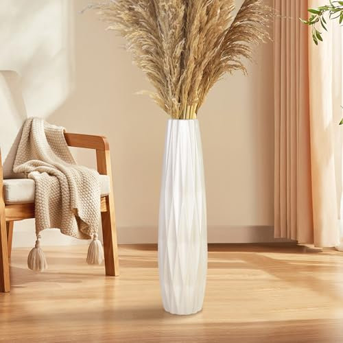 Weiße Bodenvasen, 61 cm hoch – Keramik-Blumenhalter, dekorative große Vasen für Tischmitten, Regale, Wohnraumdekoration, Wohnzimmer, Zweige, luftgetrocknete Blumenarrangements, schlicht und dekorativ