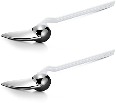 2 Pack Universal Toilet Handle Flusher Replacement Kit, Front Side Mount Left Hand Toilet Flush Handles, 45 Degree Angle Arm White Plastic Toilet Trip Levers Repair Kit Fits Most Toilet Tank, Chrome