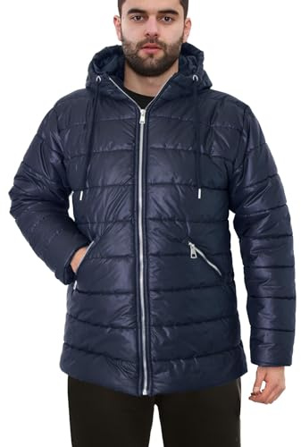 A2Z Ladies Hooded Silver Zipped Puffer Jacket Navy Padded Long Sleeves Jacket Fashion Coat Gift for Adults S-XXL