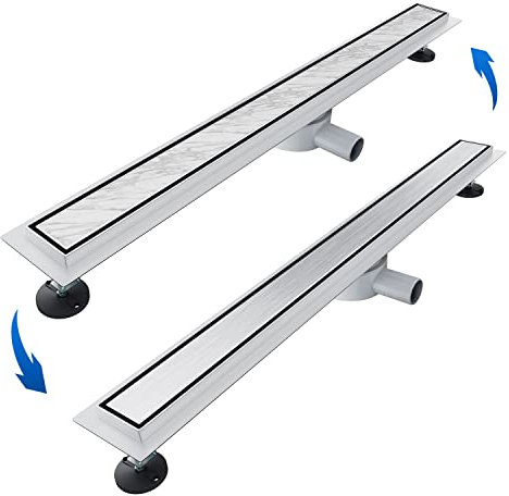 SONNI Piletta Doccia a Pavimento, Con Sifone a 360° Dispositivo Deodorante e Filtro per Capelli, Pannello 2 in 1, Scarico a Pavimento 90cm