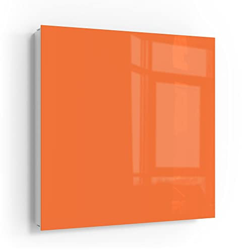 DEQORI Schlüsselkasten weiß | 30x30 cm | Unifarben - Orange | Glas & Metall Schlüssel-Box | Schlüsselschrank mit 50 Haken + 2 Magnete | Moderne Design Box magnetisch & beschreibbar