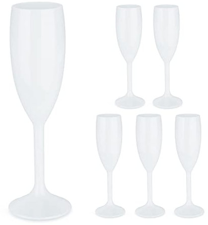 Relaxdays Sektgläser Kunststoff, 6er Set, bruchfest & BPA-frei, Mehrweg Champagner Gläser, 160 ml, Sektbecher, weiß