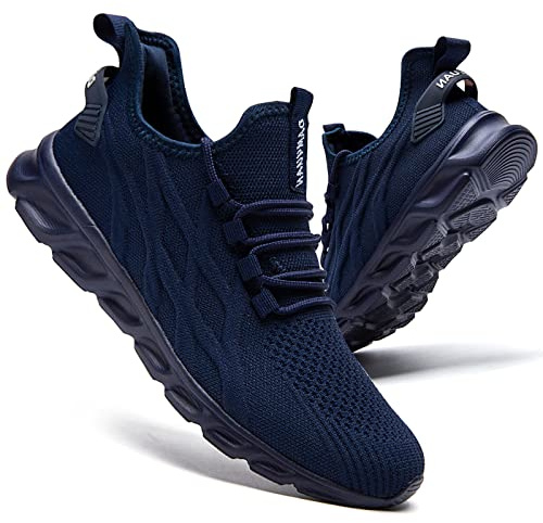 CAIQDM Baskets Chaussures de Course Loisirs Baskets Mesh Marche Baskets Baskets Léger Respirant Sport Fitness pour Hommes Bleu Foncé 7 EU