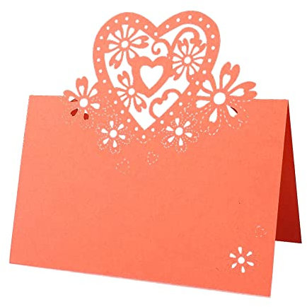 Uposao 50 Stück Tischkarten Hochzeit, Hohle Herz Platzkarten Grußkarten selbst Beschriften Namenskarten Sitzplatzkarten Blanko für Taufe Konfirmation Kommunion Hochzeit Party Feste Geburtstag,Orange