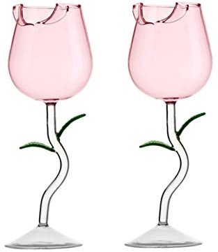Plcnn Lot de 2 verres à vin créatifs en forme de rose en forme de fleur pour cadeaux de fête, dîner, mariage, festival