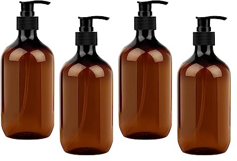 MXTIMWAN 4 Piezas Dispensador de Jabón Reutilizable Botella, 500ml Botellas de Champú Vacías, Botellas Vacías con Bomba de Prensa para Loción, Gel de Ducha, Jabón de Manos