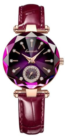 aswan watch Damen Analog Quarz Armbanduhr mit Lederarmband, 2 Zeiger, 32 mm Gehäusegröße,Klein,Geschliffenes Uhrenglas
