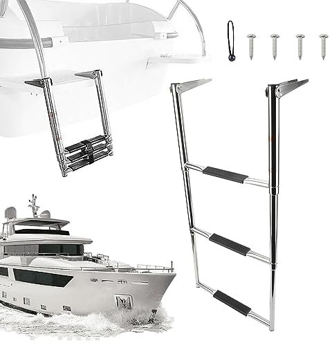 Tioheam Bootsleiter Teleskopleiter 3-stufige Edelstahl Badeleiter Bootsleiter Leiter Boot Yacht Teleskop Einstiegsleiter Rostfrei Ausziehbar Faltbar Unter Plattform Einstiegs Schwimmleiter