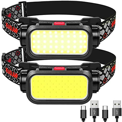 PARAROSE Head Torch 2 Pieces, 8000 Lumen Wide Light Beam LED Head Torch, headtorch Rechargeable, 4 Types of Mode headlamp, Outdoor headtorch Waterproof, Suitable for Camping Fishing Long Foot Riding
