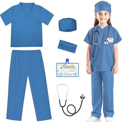 RioRand Arzt-Kostüm für Kinder, Kleinkind, Krankenschwester, Peelings mit Zubehör, Halloween, Cosplay, Verkleiden, Arzt, Spielset für Jungen und Mädchen, 3–11 Jahre