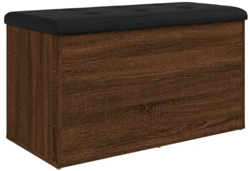 vidaXL Banco con almacenaje Madera ingeniería Roble Ahumado 82x42x45cm