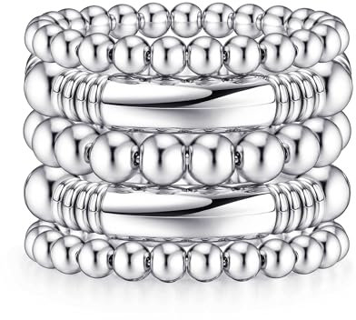 Dochais 3-5 Stück Boho Armband Damen, Stapelbare Mehrschichtiges Perlen Armbänder, Silber Gold Bohemian Armband Damen, Sommer Strand Surferarmband Chunky Curved Stacking Armbänder (5 pcs, Silber)