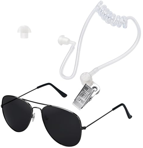 ERDOGLY Cosplay Spielzeug Spion Ohrstöpsel und Sonnenbrille, Geheimdienst Ohrmuschel Security Guard Kostüm, Ringträger Agent Gear Halloween Zubehör