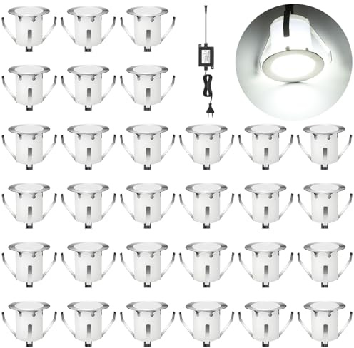 DarisingSun 30er LED Bodeneinbaustrahler Kaltweiß Edelstahl Wasserdicht IP67 0,6W Ø30mm Mini Außenleuchten für Küche Garten Treppen Balkon Terrassen