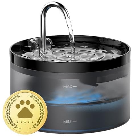 Katzenbrunnen, GIOTOHUN Super Silent Trinkbrunnen für Katze, 64oz Katzenbrunnen für Katzen, LED Licht, Aktivkohlefilter, Intelligente Pumpe, Durchsichtiger Wassertank, Zwei Wasserflussmuster, Schwarz