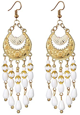 Traumfänger Ohrringe Für Ohrringe Ohr Perlen Quasten Tropfen 1 Paar Baumeln Bunte Frauen Bohemian Charm Ohrringe Titanohrringe Für Empfindliche Ohren (White-1, One Size)