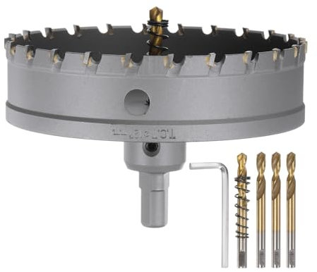 sourcing map Carbide Hole Saw Kit 127mm (5) Metal Hole Cutter Set with 5pcs Center Drill Bits Springs 1pcs Wrench for Stainless Steel Copper Iron Aluminum