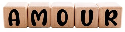 Louyou Holzwürfel, 5 cm x 5 cm, Set mit 5 Würfeln mit Aufklebern, schwarz – Buchstaben aus Holz, groß, personalisierbar, Dekoration für Baby- und Kinderzimmer, Geschenk zur Geburt und personalisiertes