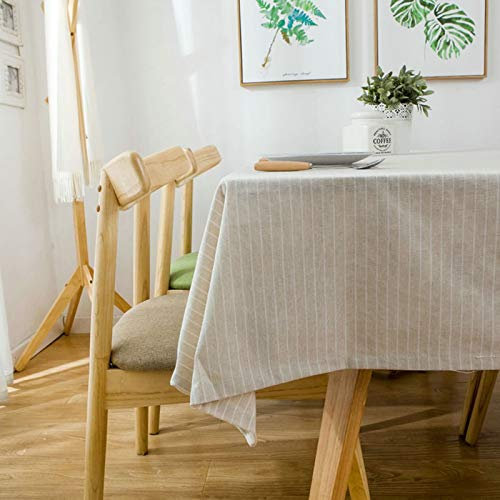 Homxi Abwaschbare Tischdecke Rechteckige 130 W x 180 L cm,Fleckabweisende Tischdecke Beige Streifen Baumwolle Tischdecke für Aussen