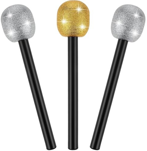 3 Pcs Toy Microphone, Fake Microphone, Party Blow Up Microphone Inflatable Microphone for Kids Party Favors Christmas Cosplay 80'S Fashion Microphone Toy
