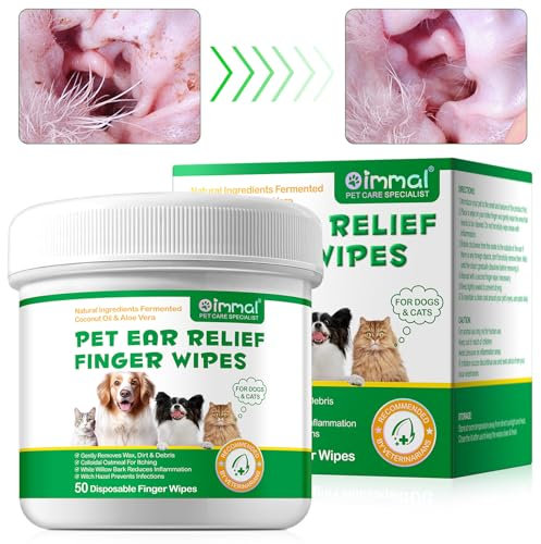 Lingettes Pour Oreilles De Chien, Lingettes Nettoyantes Pour Oreilles De Chien 50Pcs, Pour Chiens Et Chats, Huile De Noix De Coco Et Aloe Vera, Élimine En Douceur La Cire, La Saleté Et Les Débris