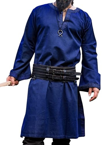 Leonardo Carbone® Tunika mit Bordüre Halvor - Mittelalter Kleidung Herren, Mittelalter Hemd, Freizeithemden Langarm, Karneval Kostüm, Wikinger Tunika, LARP Kleidung - 100% Baumwolle