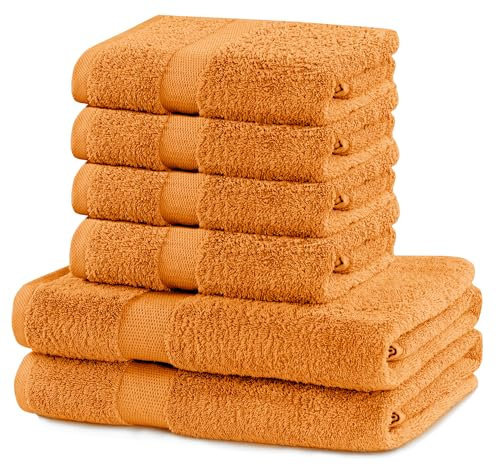 DecoKing 6er Set Baumwolle Qualität 525g/m² 4 Handtücher 50x100 cm und 2 Badetücher 70x140 cm orange saugfähig Marina