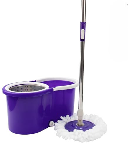 Mop and Buckets Sets - 360 Microfibre Mop Telescopic Head Floor Cleaner with Reusable Pads - Spin Mop and Bucket Set Cleaning Tools Household Essentials Perfect for Cleaning (PURPLE)
