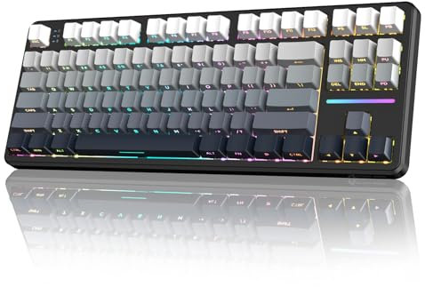 LexonElec X ATTACK SHARK X87 Wireless Mechanical Keyboard, Tri Mode-BT/2.4G/Wired, Hot-swappable Linear Switch, Side-printed PBT Keycap, Gasket Structure, RGB Backlit Gaming Keyboard(White Black)