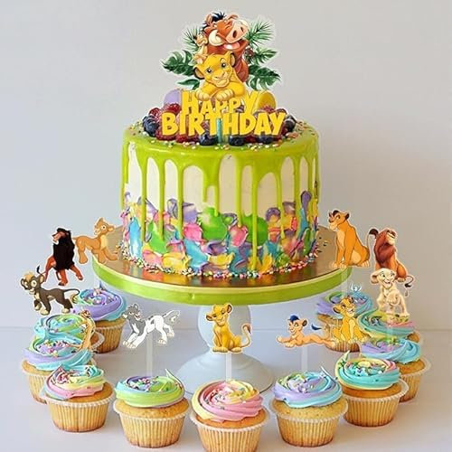 Xingsky Kön-ig der lö-wen Tortendeko, King Kuchen Deko 13PCS Köni-g Der L-öwen Cake Topper, Lion the King Cupcake Toppers, Happy Birthday Tortendeko