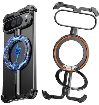 NIFBANG Hülle für Google Pixel 9 Pro XL Handyhülle,360°Drehbar Magnet Ständer,Robust Fallschutz Case,Militär Metall Rahmenlos Stoßfest Schutzhülle für Google Pixel 9 Pro XL Cover,Schwarz