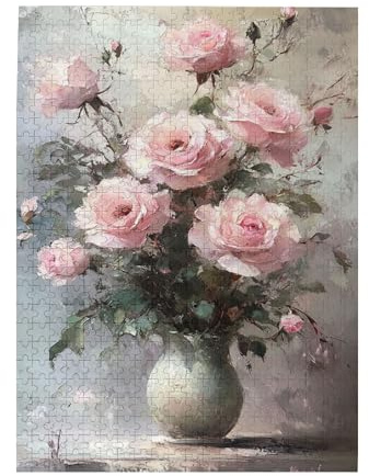 Vextrovia Vase voller Blumen, Holzpuzzle Puzzles für Erwachsene 500 Teile, Vintage Painting - Blumen in einer Vase, Erwachsenenpuzzle Kunstwerk für Blumen- & Malliebhaber, Einzigartiges Kunstwerk für