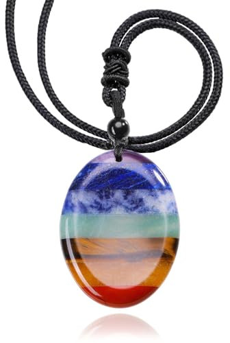GEHECRST 7 Chakra Halskette Heilsteine Kette Daumenstein Edelstein Anhänger mit Einstellbar Geflochtenes Seil Kristall Halskette Reiki Healing Talisman spirituelle Geschenke Schmuck für Damen Herren