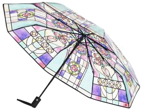 gifyym Transparent Vintage Parasol Umbrella - Vintage Stained Glass Automatic Umbrella | Transparent Vintage Parasol Umbrella | Colorful Shadows Folding Umbrella for All Weathers