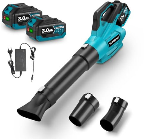 Yofidra Soffiatore a batteria, 250 km/h, 6 marce, ventilatore elettrico a batteria, soffiatore di foglie, con batteria e caricatore per terrazze, prato, bolle di foglie