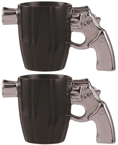 Revolver Tasse - 2ST Cool Revolver Pistolengriff Tasse, 200ml Steingut-Becher mit Revolvergriff, Pistole Waffes Trinkbecher, Lustige Keramik Kaffeetasse für Vatertagsgeschenk Tasse für Kaffee und Tee