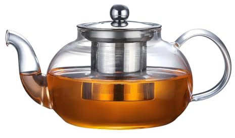 Borosilicate Glass Teapot with Infuser Stovetop Safe Tea Pot with Stainless Strainer Tea Kettle for Loose Leaf (600ml)