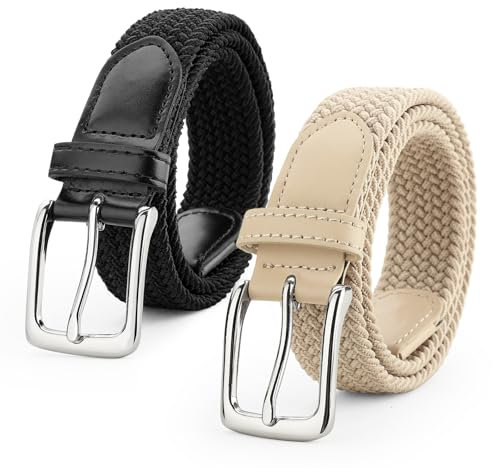 WERFORU 2 Stücke Unisex Elastischer Stoffgürtel Geflochtener Stretchgürtel Dehnbarer Gürtel für Damen und Herren