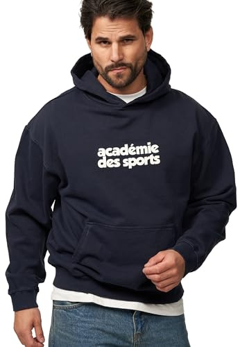 behype. Herren Oversize Hoodie Kapuzenpullover Einfarbig Heavy Pullover Kapuzen-Sweatshirt Für Männer BHS_Herren_6033-Navy Washed-M