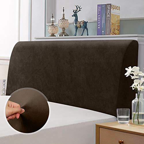 TAOCOCO Bett Kopfteil Bezug, Kopfteilbezug für Doppelbett, elastischer Kopfteilbezug, weicher Samtstoff, waschbar, All-in-One-Design, Braun, 200-220 cm